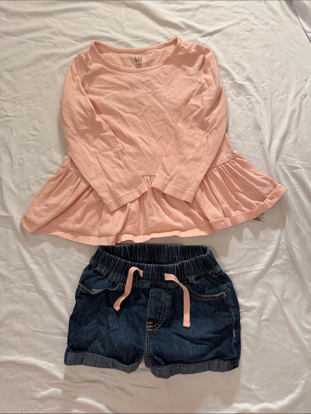 GAP Pink Peplum Top with Dark Blue Denim Shorts